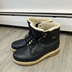 Lugz Men’s Brace Black Lace-Up Winter Boots Fleece Lining Size 7.5